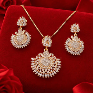 Elegant 2-Piece Gold-Plated American Diamond Pendant & Earrings Set