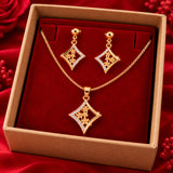 Elegant Gold-Plated Diamond-Style Necklace & Earrings Set