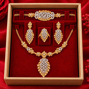 Elegant Gold-Plated Necklace, Earrings, Ring & Bracelet Combo Set