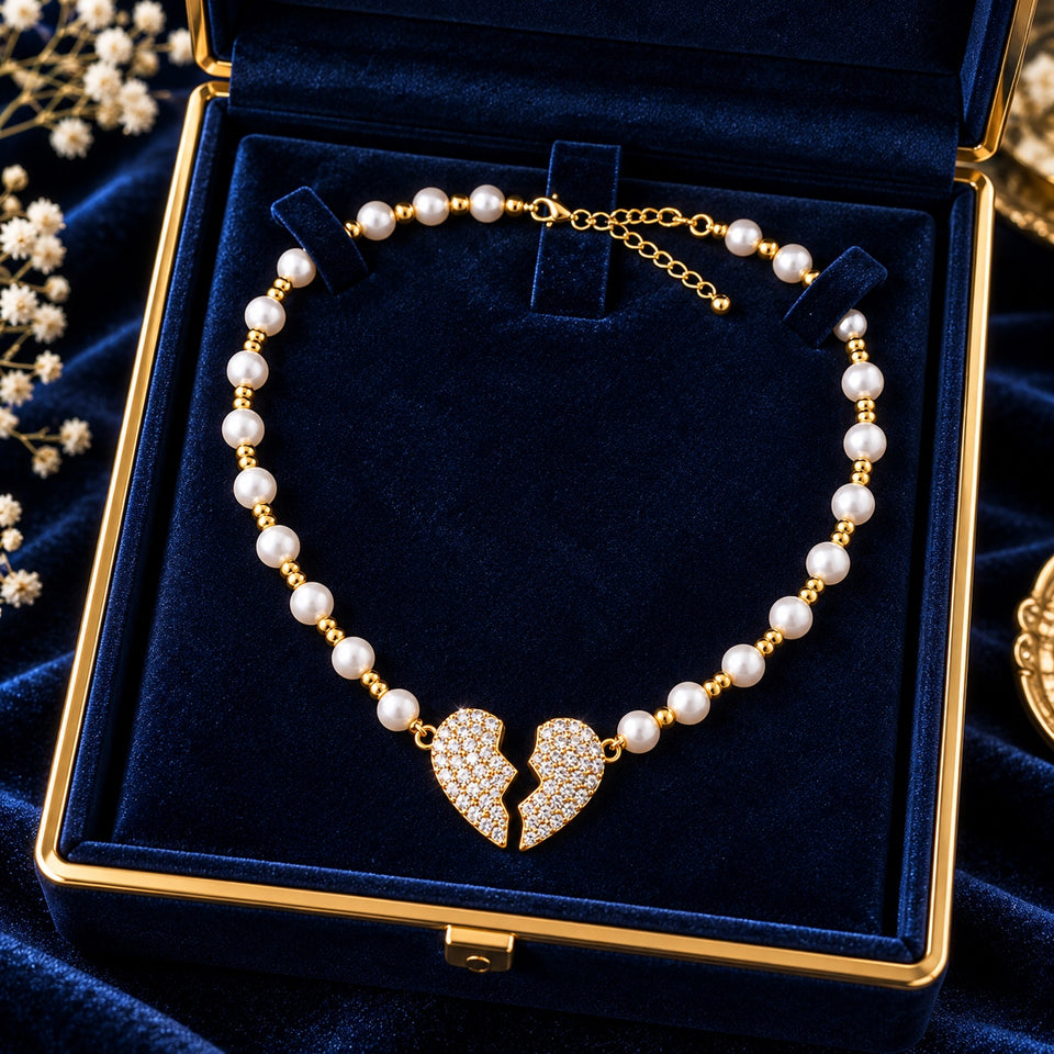 Elegant Pearl Broken Heart Necklace – A Symbol of Love & Elegance - Get Free Shipping