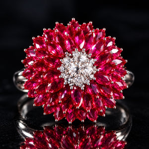 Ruby Red Floral Statement Ring – A Bloom of Luxury & Elegance - Get Free Shipping